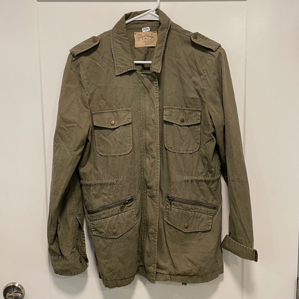 Lily Aldridge for Velvet Olive Green Military Utility Jacket Cotton Women Medium